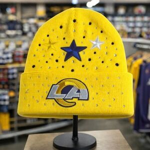 Los Angeles Rams Beanie Yellow design with Logo, Star & Rhinestones